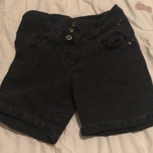 High waisted black button up shorts